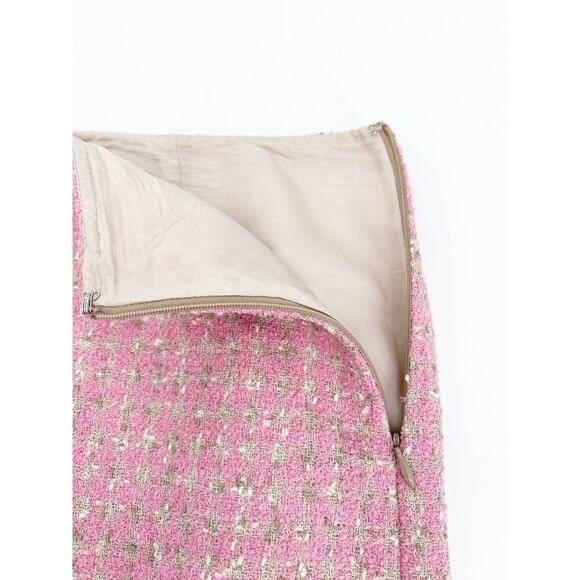 Worth Womens Pink & Tan Tweed Pencil Skirt Preppy Business Career 90s Clueless - Picture 6 of 9